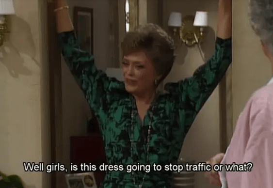 Blanche Deveraux Rue McClanahan in a green sexy dress in The Golden Girls a comedy sitcom. 